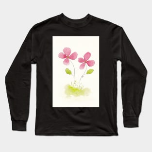 Two Pink Flowers in Pen Ink and Watercolor Long Sleeve T-Shirt